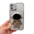 Glitter phone case with silver plated astronaut stand compatible with iPhone protective cover. - XR / Silver