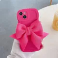 Custodia per telefono ondulata rosa con grande fiocco in tessuto, stile dolce variante. - Grande fiocco 3D rosso rosa / 7/8/SE2