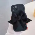 Cover per telefono nera con grande fiocco in tessuto. Custodia protettiva stile ins. - Fiocco grande 3D nero / 7/8/SE2