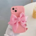 Custodia per telefono ondulata rosa con grande fiocco in tessuto cover in silicone per donne - Grande fiocco 3D rosa / 7/8/SE2