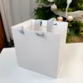 Borsa regalo in carta bianca con manici in nastro grigio, scatola quadrata per regali - Sacchetto Regalo 19cm / 5 Pezzi/Confezione / Bianco