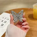 Silberner Schmetterling Handyhalter kreativer Metall Klappgriff Ständer für Smartphone Aufkleber. - Silber