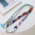 Multi-functional crossbody phone lanyard with retro floral strap and durable blue woven rope. - Style 12