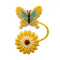 Silicone straw topper detail, cute yellow butterfly and sunflower design for 10mm cups. - Yellow Butterfly
