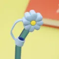 Silicone daisy straw cover detail, cute flower dust plug for tumbler cups, 10mm straw accessory. - Blue-Yellow