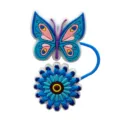 Silicone butterfly and flower straw cover cap for 10mm tumblers, cute dust-proof topper. - Blue Butterfly 2