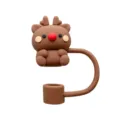 Joli couvercle de paille en silicone renne marron pour tasse Stanley, bouchon anti-poussière. - Renne de Noël