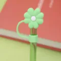 Cute green silicone daisy straw cover dust plug protector for 10mm tumbler straws - Green And White