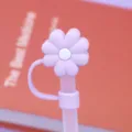 Silicone straw cover with cute purple flower design, perfect dust plug for 10mm cup straws. - Purple And White