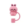 Cute pink cartoon animal silicone straw cover and dust plug for 10mm cup straws. - Pink Rabbit