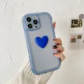 Blauwe doorzichtige TPU telefoonhoesje met 3D schattig hartontwerp voor iPhone 13 Pro Max hoesje - Blauw