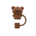 Brown cartoon bear silicone straw cover and dust plug, 10mm cute straw cap for tumbler - Brown Bear