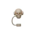 Topper per teschio in silicone copripolvere carino tappo di paglia riutilizzabile tazza - Teschio con Cuffie / Kaki