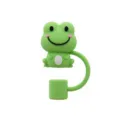 Cute green frog silicone straw cover dust plug for cups, reusable straw cap accessory. - Frog