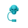 Silikon Strohhalm Abdeckung mit Totenkopf Kopfhörer Design, 10mm Staubkappe für Becher. - Kopfhörer-Totenkopf Seeblau
