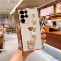 Electroplated heart bracelet phone case with gold edge design, full protection soft cover. - A12/M12/F12 / Ivory