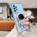 Blauwe gegalvaniseerde telefoonhoes met 3D astronautenstandaard en leuke hartjes voor Samsung. - Lichtblauw / A12/M12/F12