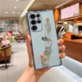 Samsung Galaxy S22Plus case light blue electroplated soft cover with gold heart chain - A12/M12/F12 / Light Blue