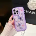 Paarse glitters vlinder golvende telefoonhoes detailweergave, zachte schokbestendige cover. - Transparant paars / 15promax