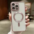 Luxus galvanisierte magnetische Handyhülle mit Kameraschutz kompatibel mit iPhone. - Titan Rosa / iPhone 15Promax