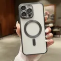 Magnetische Schutzhülle für iPhone 15 Pro Max mit Kameraschutz und galvanisiertem Metallring - Titan Schwarz / iPhone 15Promax