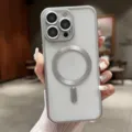 Custodia per telefono magnetica traslucida con cornice argentata e supporto ad anello - Argento Titanio