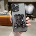 Glitter verloop iPhone hoesje met 3D diamant beer standaard en mooie gegalvaniseerde rand - Zwart / iphone15PROMAX