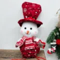 Christmas plush snowman apple gift bag, red fabric holiday drawstring candy packaging. - Height approx 30cm x Width approx 15cm / Snowman with Top Hat