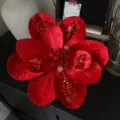 Rote Glitzer Weihnacht Blume künstliche Poinsettie Baum hängende Dekoration festliche Requisite. - Perle Staubfäden Weihnachtsblume (1 Stk) / Rot