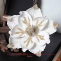 Weihnachten Samt Blume Dekoration mit Gold Glitzer, künstliche Weihnachtsstern 24cm - 24cm / Weiß