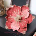 Weihnachts Samt Blume Dekoration mit Glitzer und funkelnden Strasssteinen, 24cm. - 24cm / Rötliches Rosa