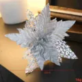 Silber Glitzer hohl Weihnachten Baum Blume Ornament Dekoration 23cm glänzend Party Requisite - Weihnachtsblume [Silber Durchbrochen Nr.2] / Silber