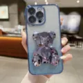 Verloop glitter telefoonhoesje met 3D kristallen beer voor iPhone, stijlvolle galvano rand. - Sierra Blauw