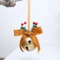 Weihnachts-Goldglocke Hängeornament mit Glitzerschleife, Tannennadeln und roten Beeren. - Rotfrucht Tannennadel Glocke Stil F / Gold