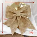Goldene Glitzer Weihnachts-Schleife Dekoration fuer Baum Tuer DIY Geschenk Party Deko SKU. - Große Größe 1 Stück / Roségoldener Glitzer-Schleife (Groß, 1er-Pack)