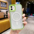 Klares magnetisches Handyhülle mit grünem Rahmen kompatibel für iPhone stoßfeste Abdeckung - Grasgrün / iPhone15