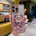 Coque ours perles paillettes avec cadre or rose élégant pour un éclat quotidien exceptionnel. - S24 / Rose