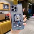 Coque de téléphone pailletée avec support ours mignon perles housse souple pour protection - S24 / Bleu Sierra