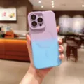 Gradiënt magnetisch telefoonhoesje voor iPhone met lensbeschermer, paars blauw. - Paars Blauw Ruit / iPhone15