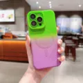 Verloop magnetisch telefoonhoesje voor iPhone, groen paarse dubbelkleurige beschermhoes - Groen Paars Ruit / iPhone15