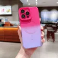 Verloop magnetisch telefoonhoesje compatibel met iPhone, tweetalige cover met lensbeschermer. - Roos Paars