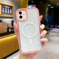 Transparente magnetische Handyhülle mit stilvollem rosa Rand, kompatibel mit vielen Modellen. - Rosa / iPhone15