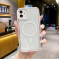 Transparente MagSafe Schutzhülle mit weißem Magnetring und Kameraschutz für iPhone Modelle. - Weiß