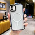Transparente magnetische Handyhuelle kompatibel mit iPhone, klare stoßfeste Abdeckung - Schwarz