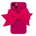Rosa Silikon Handyhülle mit grosser Schleife für iPhone 13 12 Pro, süsse Schutzhülle Mädchen. - Rosenrot + Große Schleife in Rosenrot / iPhone XR