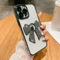 Strass strik telefoonhoesje voor iPhone met kamerabescherming en gegalvaniseerde softcase. - Dennengroen