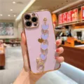 Purple iPhone case with gold chain and heart wrist strap, luxury electroplated cover. - Cherry Purple Heart Wrist Chain / iphone13
