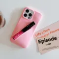 Pink silicone phone case with lipstick slot soft protective cover for iPhone 14 15 Pro Max - Pink / iPhone 13
