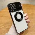 Electroplated large window iPhone 14 Pro Max phone case with magnetic ring and lens protector. - Black / iPhone 14 Pro Max