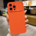 Einfarbiges flüssiges mattes Handyhülle mit großem Fenster Kameraschutz für iPhone. - Orange